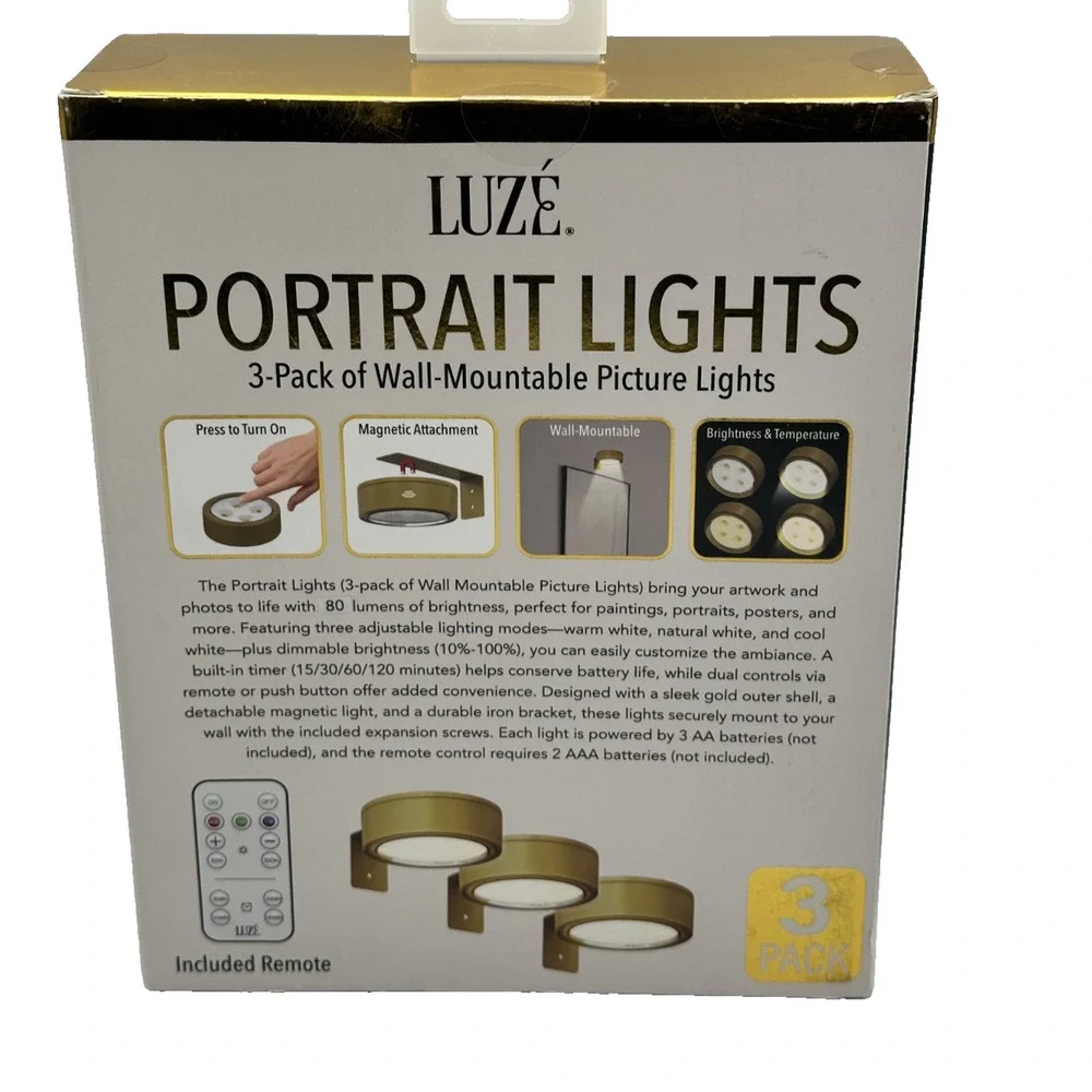 Luze Portrait Lights 3Pcs Battery Operated Picture Light Magnetic LED W/ Remote